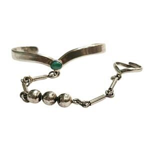 Vintage Taxco Sterling Silver Slave Bracelet Hand Chain Ring 1970s TD-40 925 DC